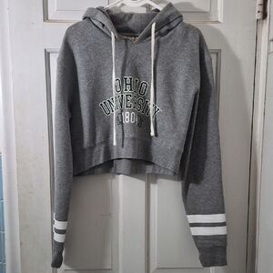 Gray Ohio University Cropped Hoodie Sweatshirt